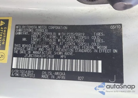 2010 Lexus Rx 450H z USA, uszkodzony, nr VIN JTJBC1BA6A2412468